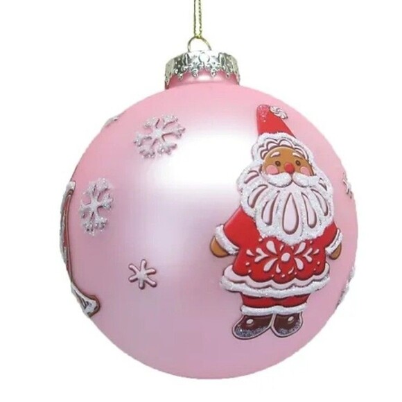 December Diamonds Pink Glass Santa Sleigh & Reindeer Cookie Ornament 79-81453 4" - Picture 1 of 4